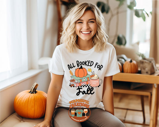 All Booked for Fall Graphic Tee – Cozy Autumn Pumpkin Spice & Books Shirt