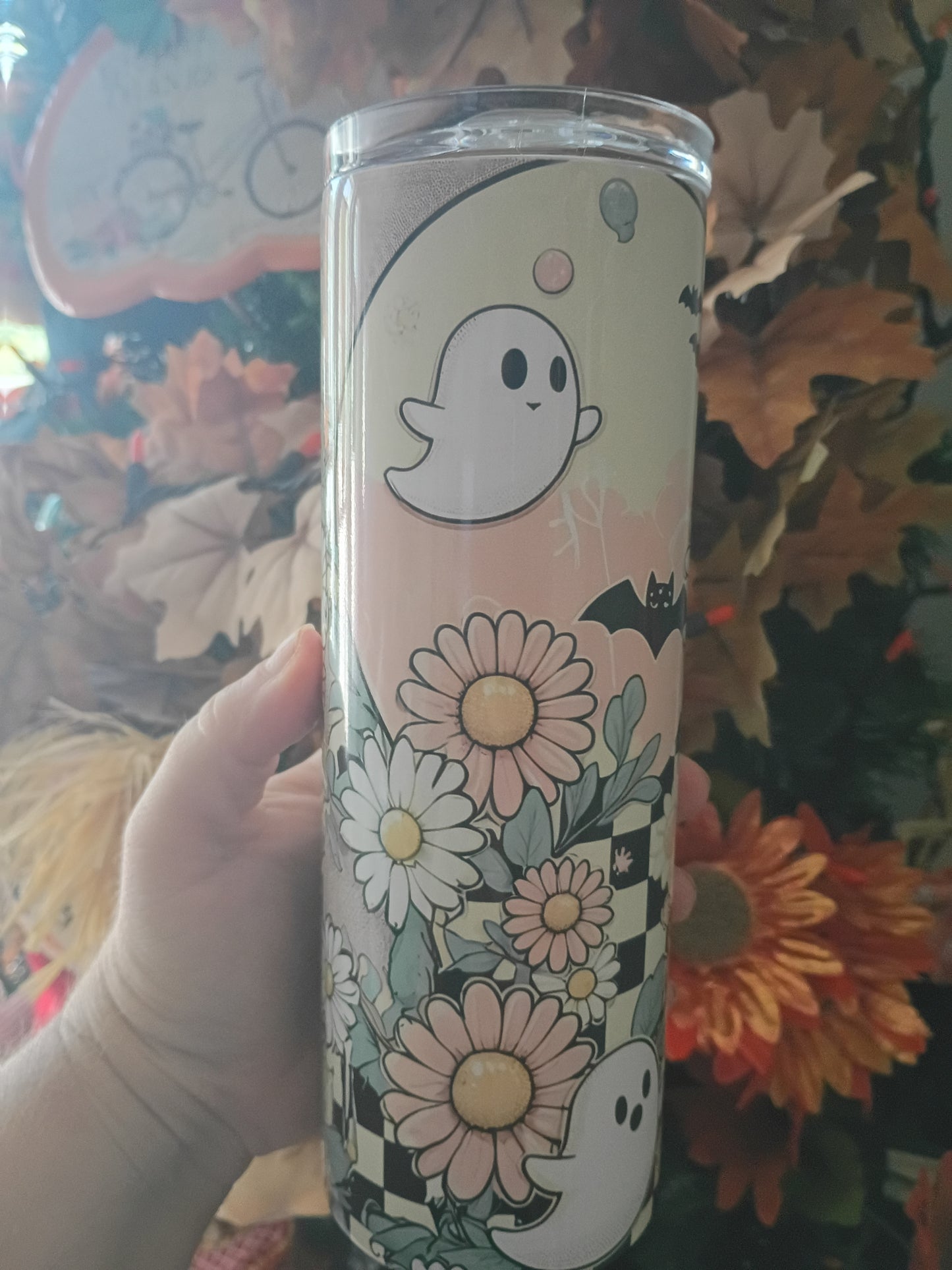 Retro Ghost 20 oz Stainless Steel Tumbler | Spooky Floral Drinkware