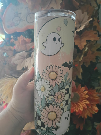Retro Ghost 20 oz Stainless Steel Tumbler | Spooky Floral Drinkware