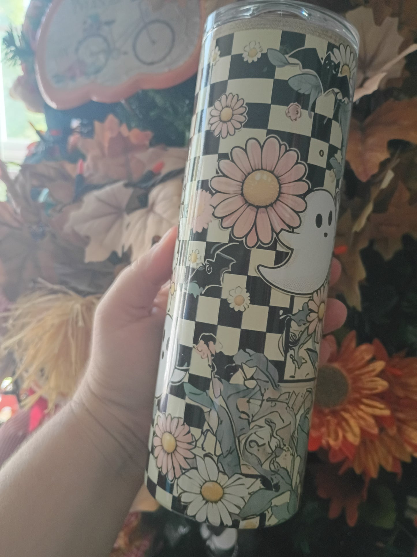 Retro Ghost 20 oz Stainless Steel Tumbler | Spooky Floral Drinkware