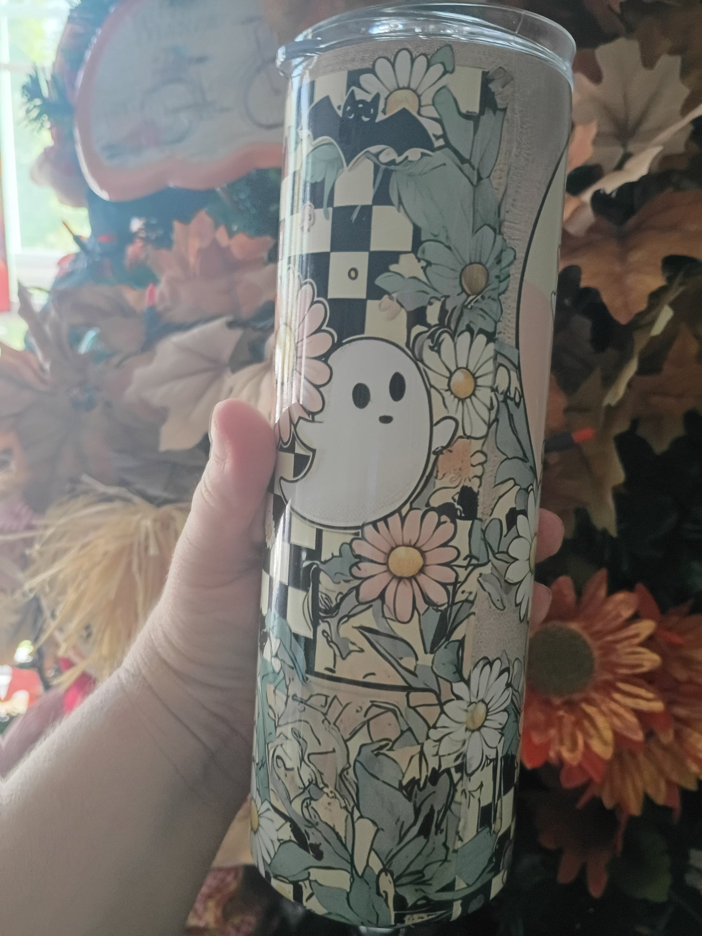 Retro Ghost 20 oz Stainless Steel Tumbler | Spooky Floral Drinkware