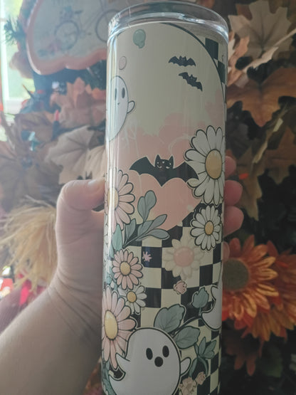 Retro Ghost 20 oz Stainless Steel Tumbler | Spooky Floral Drinkware
