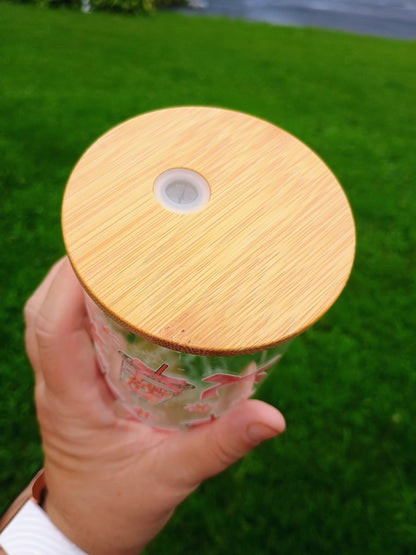 Chicken sandwiches and bows 💕 glass can with bamboo lid and straw
