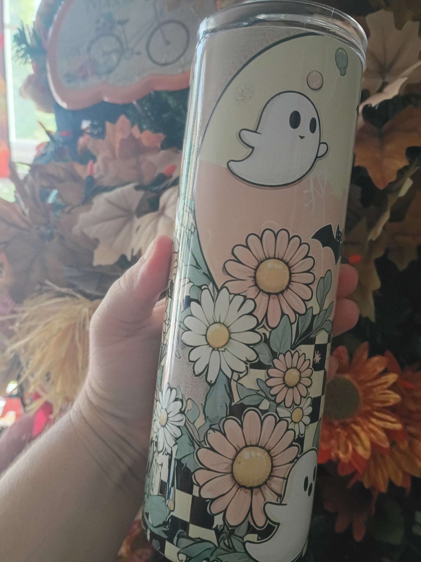 Retro Ghost 20 oz Stainless Steel Tumbler | Spooky Floral Drinkware