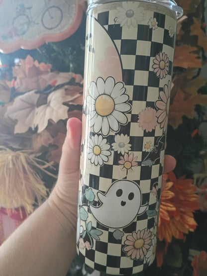 Retro Ghost 20 oz Stainless Steel Tumbler | Spooky Floral Drinkware