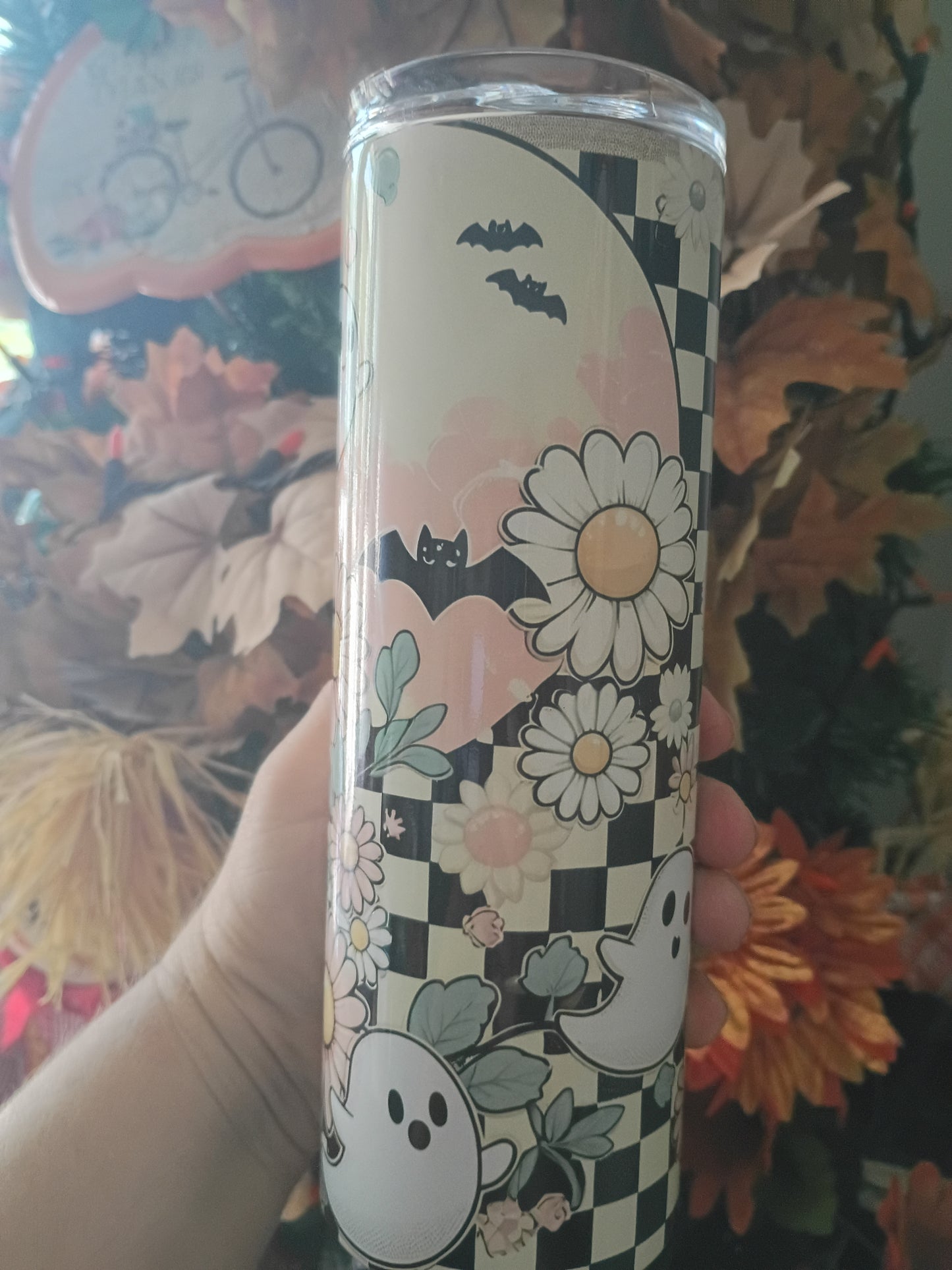 Retro Ghost 20 oz Stainless Steel Tumbler | Spooky Floral Drinkware